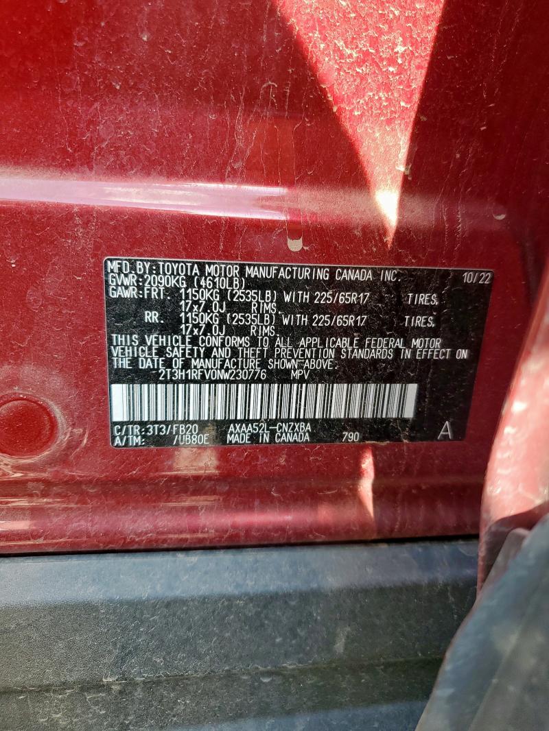 2022 TOYOTA RAV4 LE 2T3H1RFV0NW230776