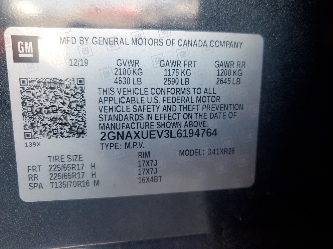 Lot #3302918077 2020 CHEVROLET EQUINOX LT