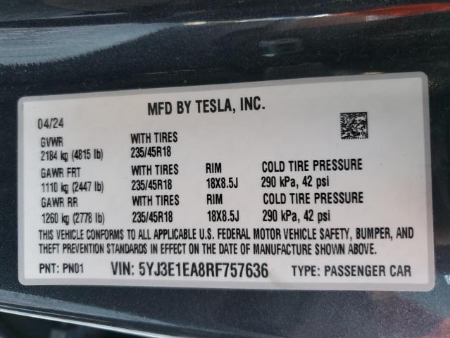 2024 TESLA MODEL 3 5YJ3E1EA8RF757636