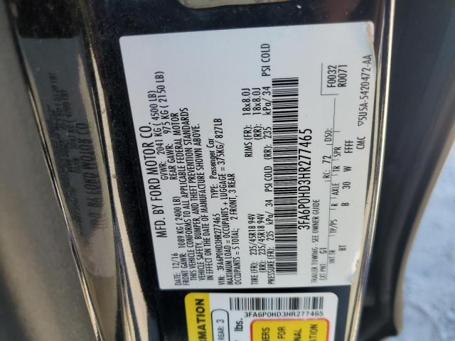 2017 FORD FUSION SE - 3FA6P0HD3HR277465