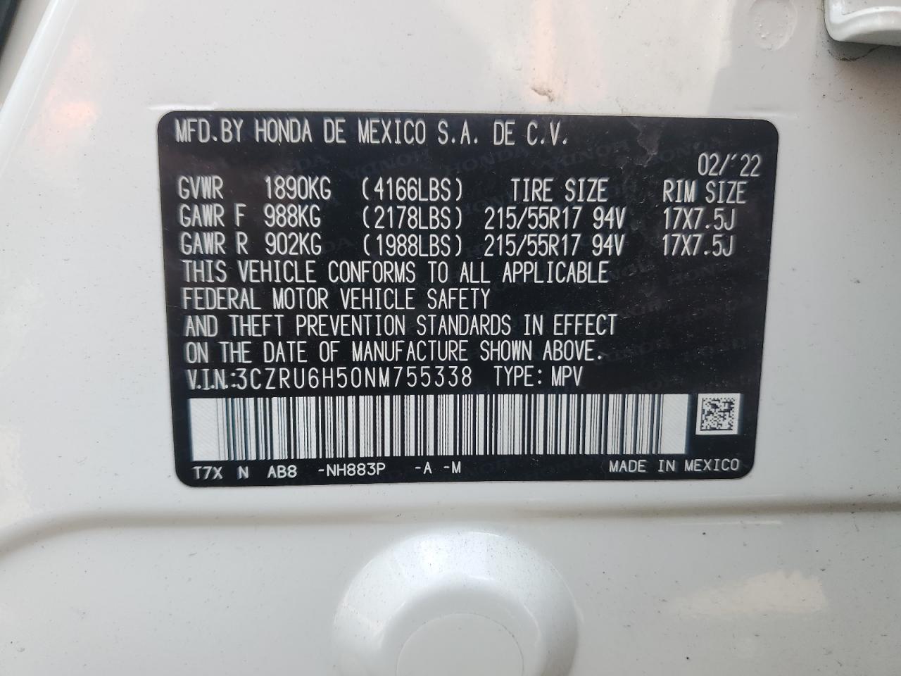 Lot #3304837540 2022 HONDA HR-V EX