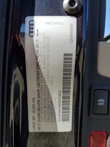 2017 AUDI A4 PREMIUM WAUENAF48HN070820