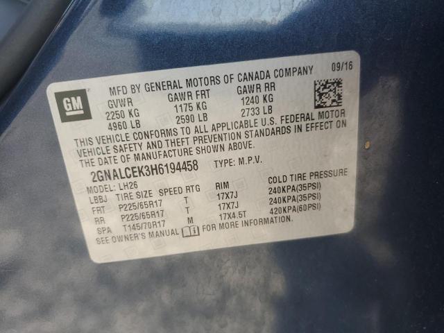 2017 CHEVROLET EQUINOX LT 2GNALCEK3H6194458