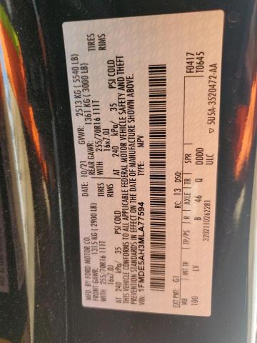 2021 FORD BRONCO BASE 1FMDE5AH3MLA77594