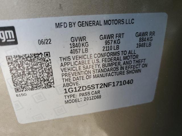 2022 CHEVROLET MALIBU LT - 1G1ZD5ST2NF171040