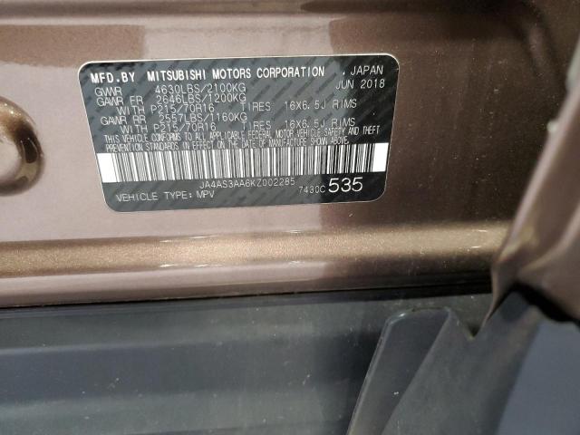 2019 MITSUBISHI ECLIPSE CR JA4AS3AA6KZ002285