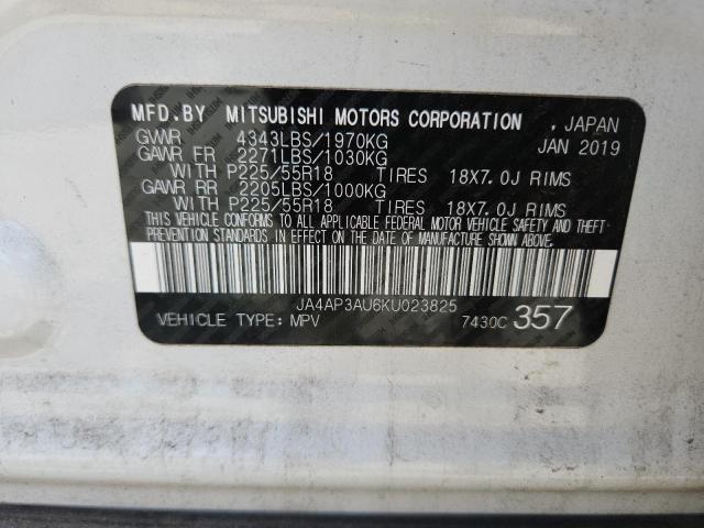 2019 MITSUBISHI OUTLANDER JA4AP3AU6KU023825