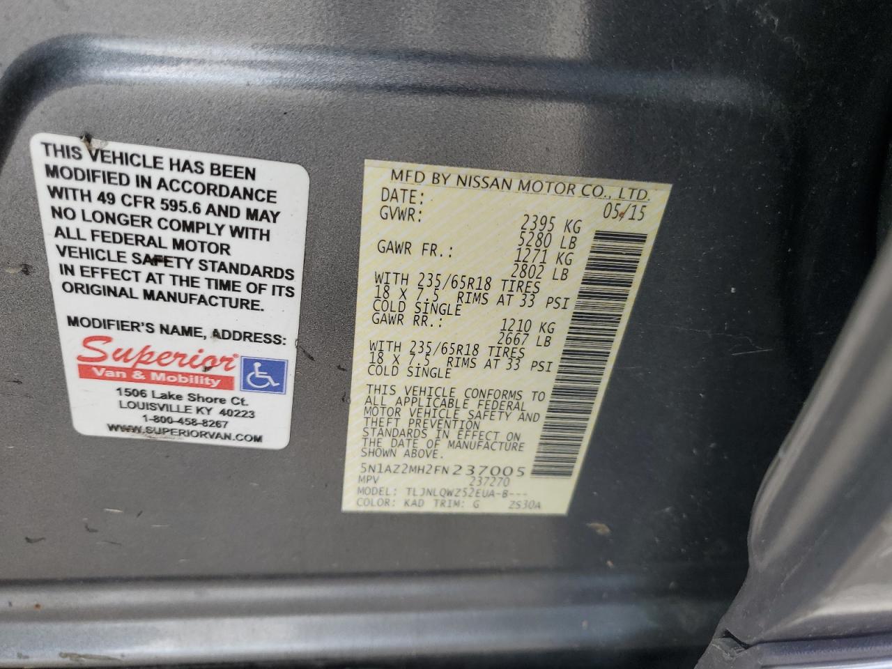 Lot #3311511271 2015 NISSAN MURANO S