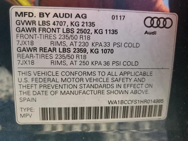 2017 AUDI Q3 PREMIUM WA1BCCFS1HR014985