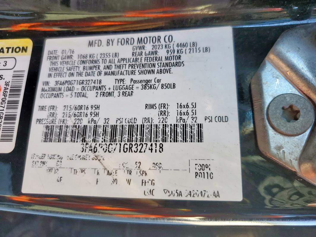 2016 FORD FUSION S 3FA6P0G71GR327418