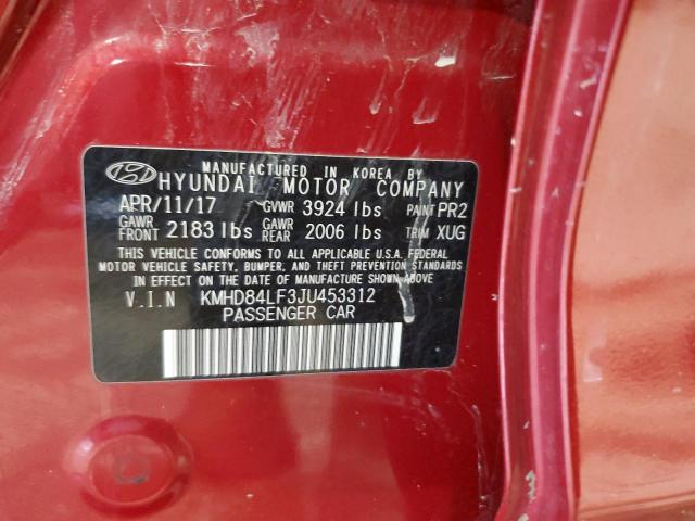 2018 HYUNDAI ELANTRA SEL KMHD84LF3JU453312