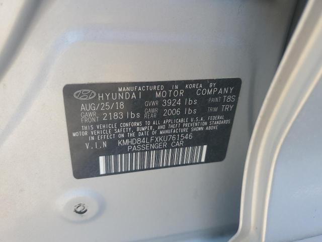 2019 HYUNDAI ELANTRA SEL KMHD84LFXKU761546