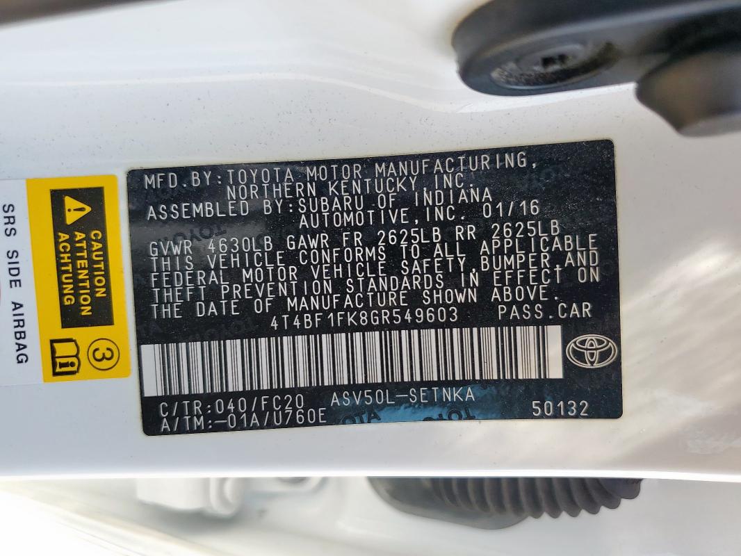 2016 TOYOTA CAMRY LE 4T4BF1FK8GR549603