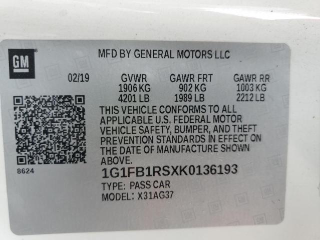 2019 CHEVROLET CAMARO LS - 1G1FB1RSXK0136193