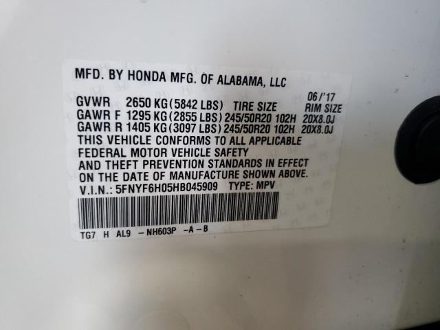 2017 HONDA PILOT ELIT 5FNYF6H05HB045909