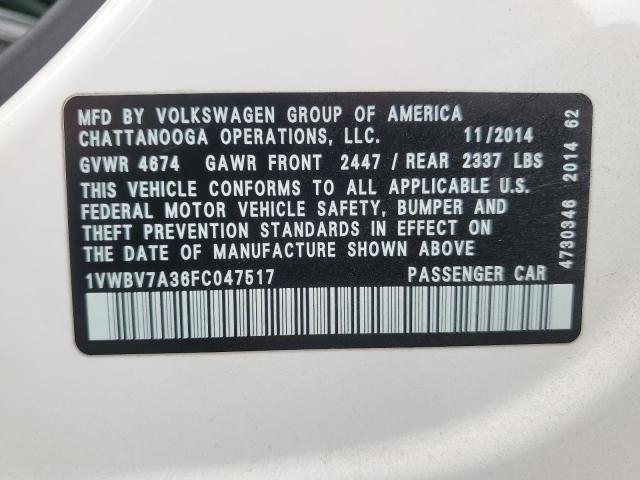 2015 VOLKSWAGEN PASSAT SE 1VWBV7A36FC047517