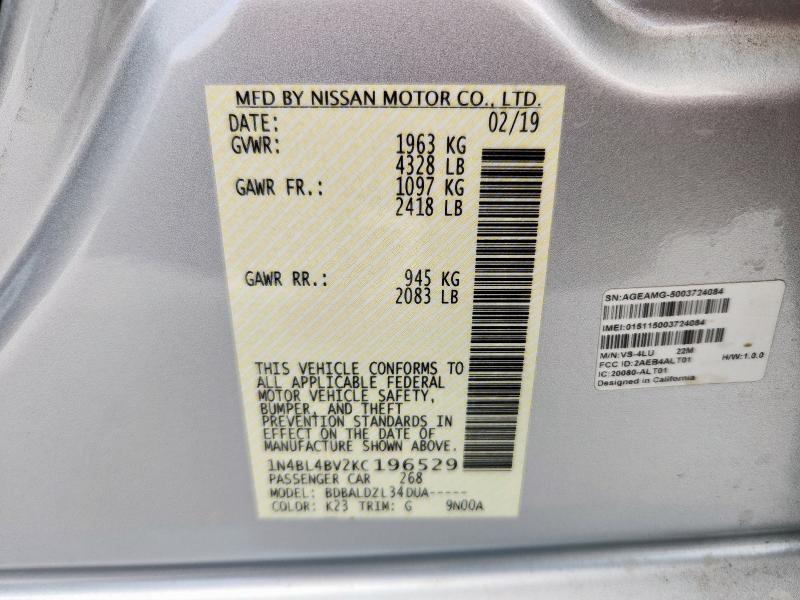 2019 NISSAN ALTIMA S 1N4BL4BV2KC196529