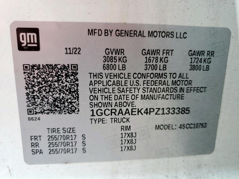 2023 CHEVROLET SILVERADO C1500 1GCRAAEK4PZ133385