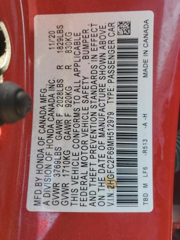 2021 HONDA CIVIC LX 2HGFC2F69MH512979