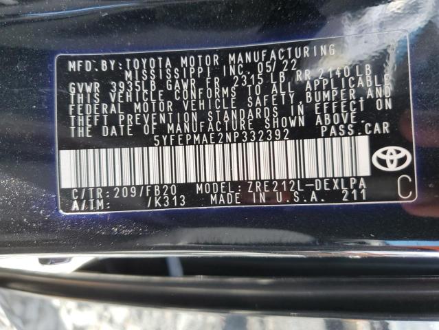 2022 TOYOTA COROLLA LE - 5YFEPMAE2NP332392