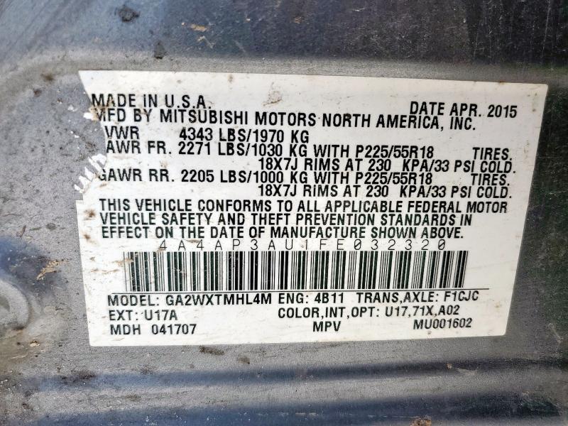 2015 MITSUBISHI OUTLANDER 4A4AP3AU1FE032320