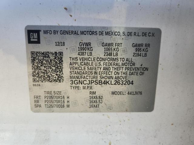 2019 CHEVROLET TRAX 1LT 3GNCJPSB4KL263204