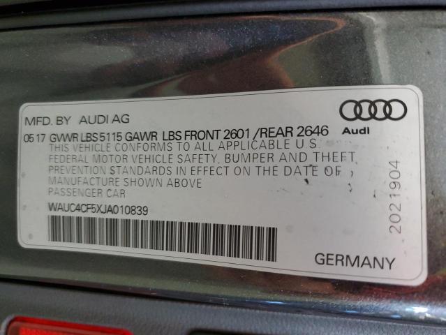 2018 AUDI S5 PRESTIG WAUC4CF5XJA010839