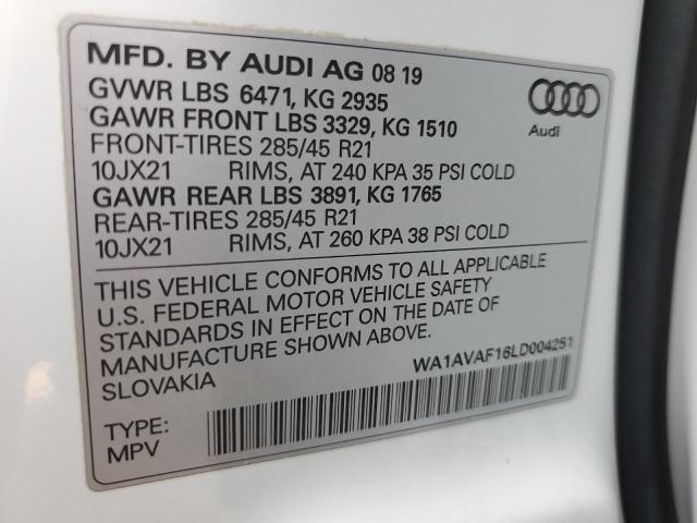 2020 AUDI Q8 PREMIUM WA1AVAF16LD004251
