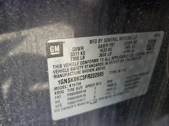 2015 CHEVROLET TAHOE K1500 LT 1GNSKBKC3FR222985