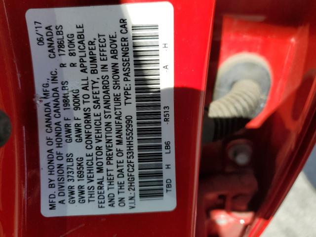 2017 HONDA CIVIC LX 2HGFC2F53HH552990