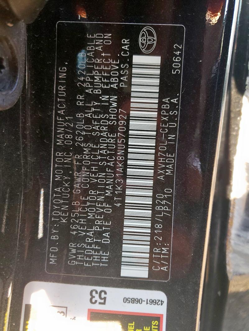 2022 TOYOTA CAMRY XSE 4T1K31AK8NU570927