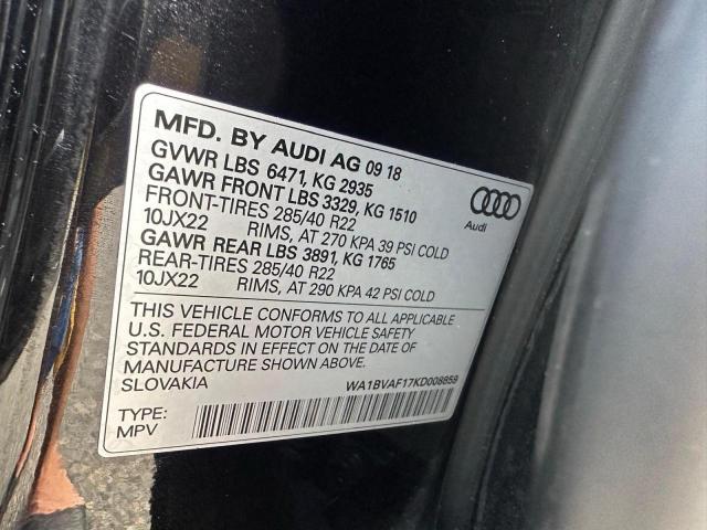 2019 AUDI Q8 PREMIUM WA1BVAF17KD008859
