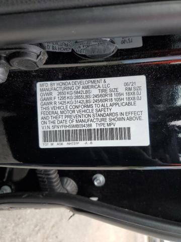 2021 HONDA PILOT EXL 5FNYF6H59MB094388