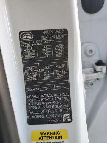 2020 LAND ROVER RANGE ROVE SALZJ2FX8LH006521