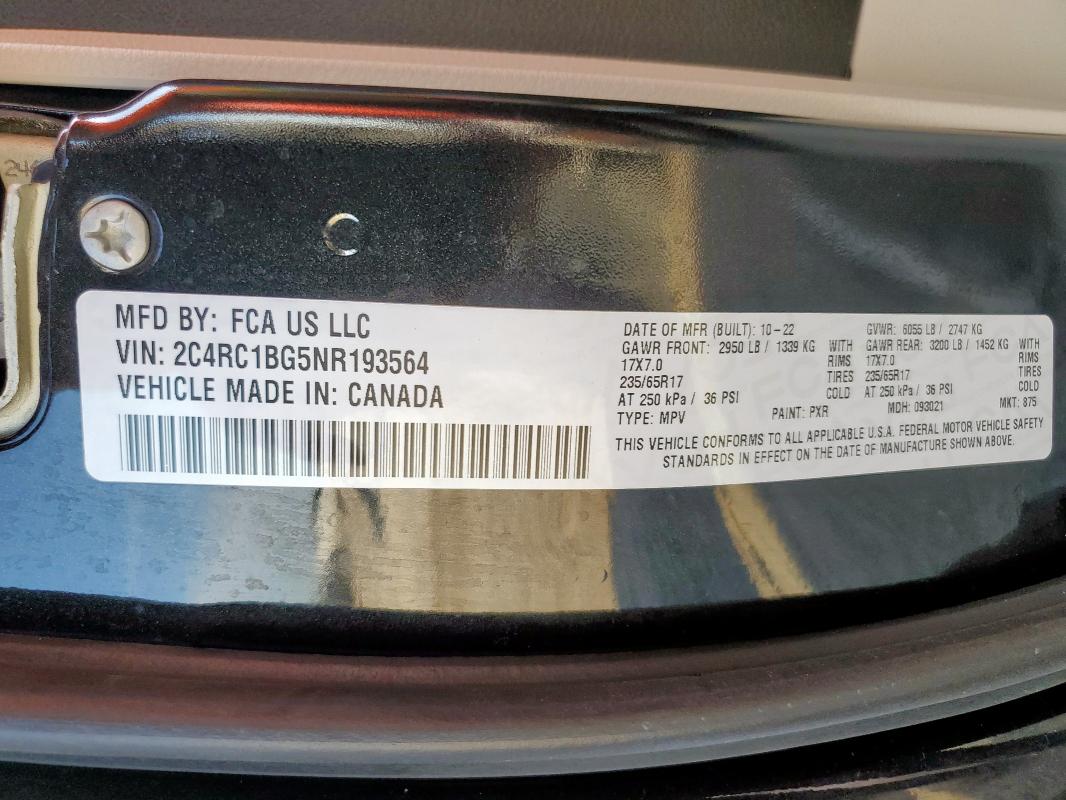 2022 CHRYSLER PACIFICA T 2C4RC1BG5NR193564