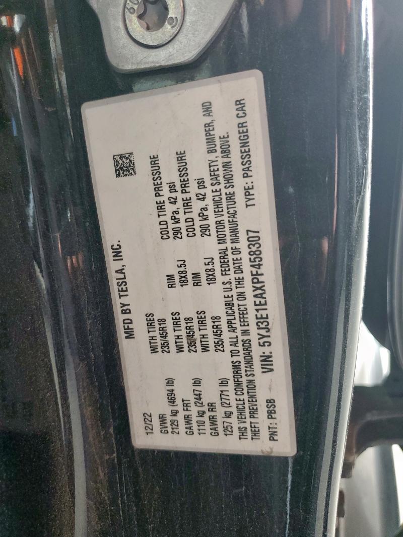2023 TESLA MODEL 3 5YJ3E1EAXPF458307