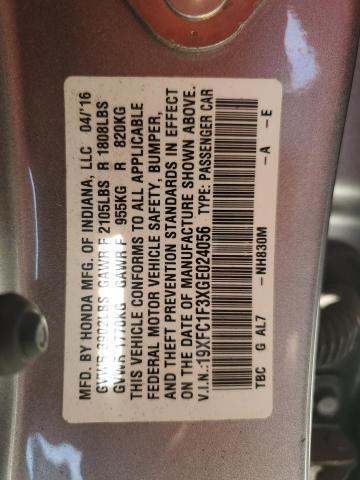 2016 HONDA CIVIC EX 19XFC1F3XGE024056