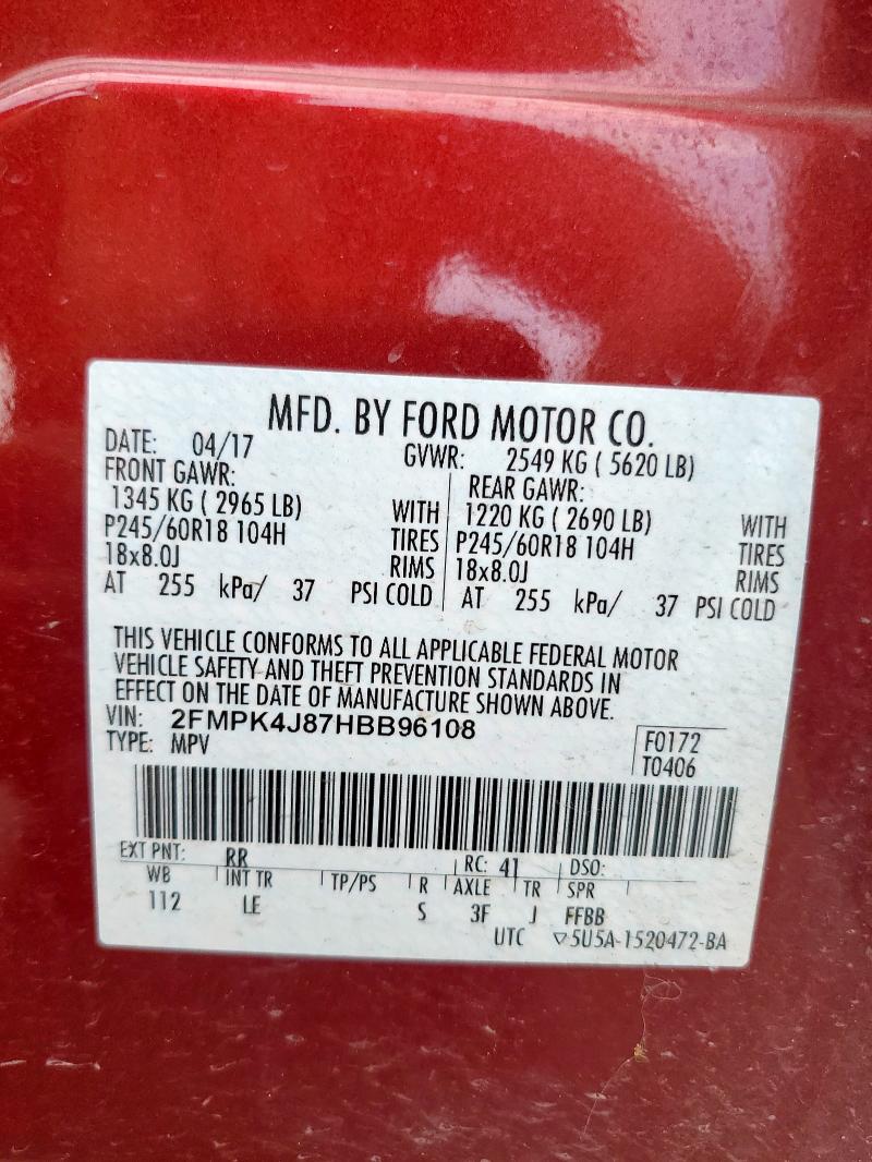 2017 FORD EDGE SEL 2FMPK4J87HBB96108