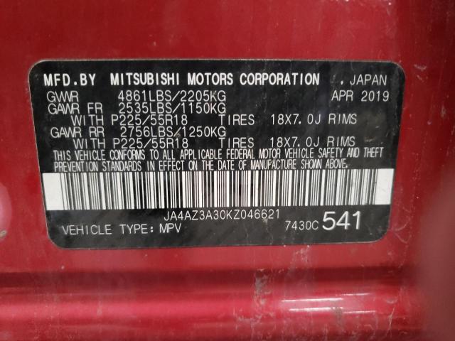 2019 MITSUBISHI OUTLANDER JA4AZ3A30KZ046621