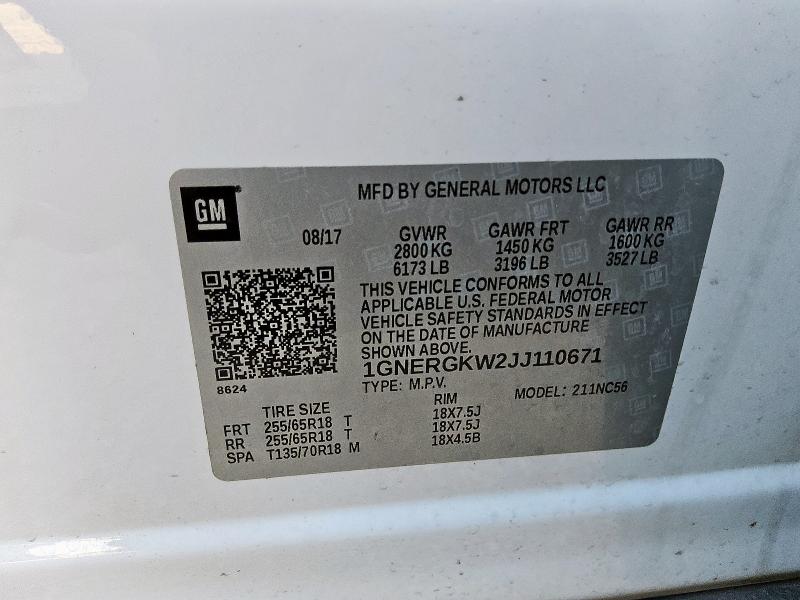 2018 CHEVROLET TRAVERSE L - 1GNERGKW2JJ110671