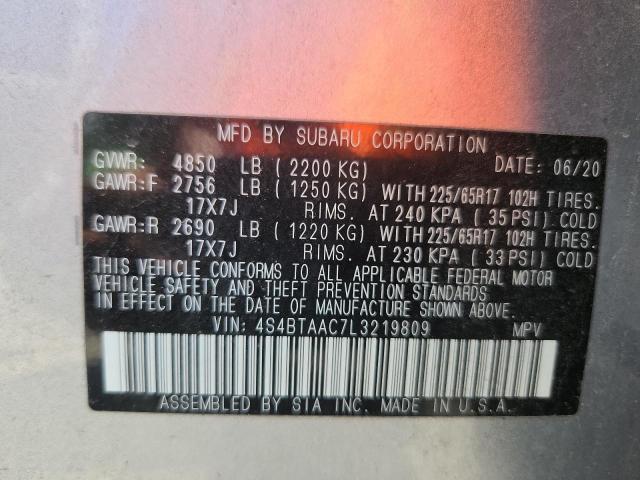 2020 SUBARU OUTBACK 4S4BTAAC7L3219809