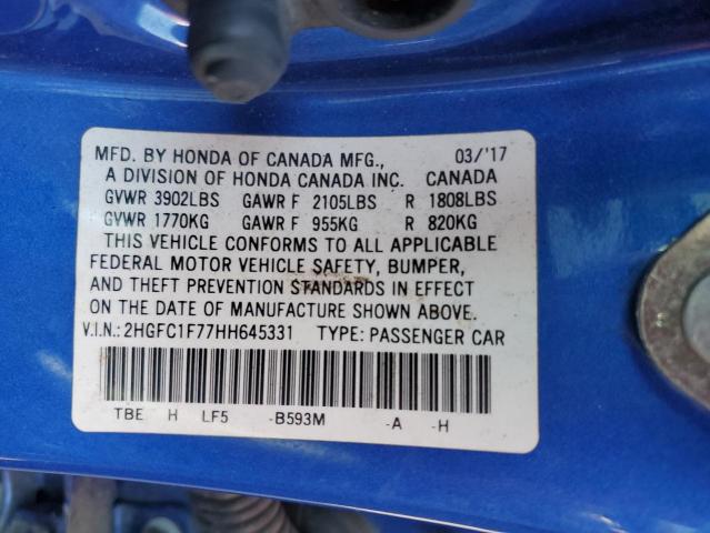 2017 HONDA CIVIC EXL 2HGFC1F77HH645331