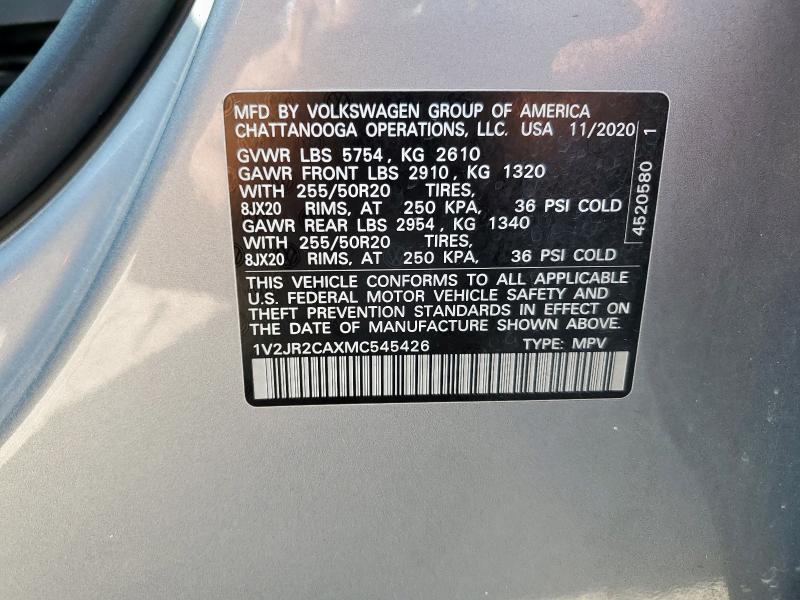 2021 VOLKSWAGEN ATLAS SE 1V2JR2CAXMC545426