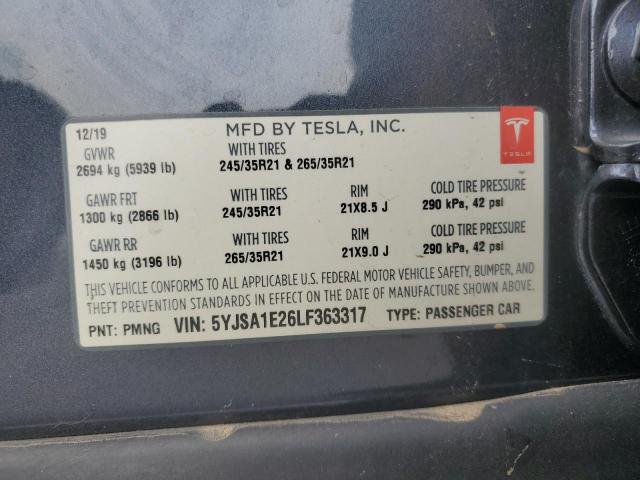 2020 TESLA MODEL S 5YJSA1E26LF363317