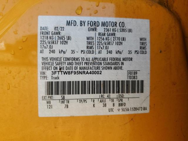 2022 FORD MAVERICK X - 3FTTW8F95NRA40002