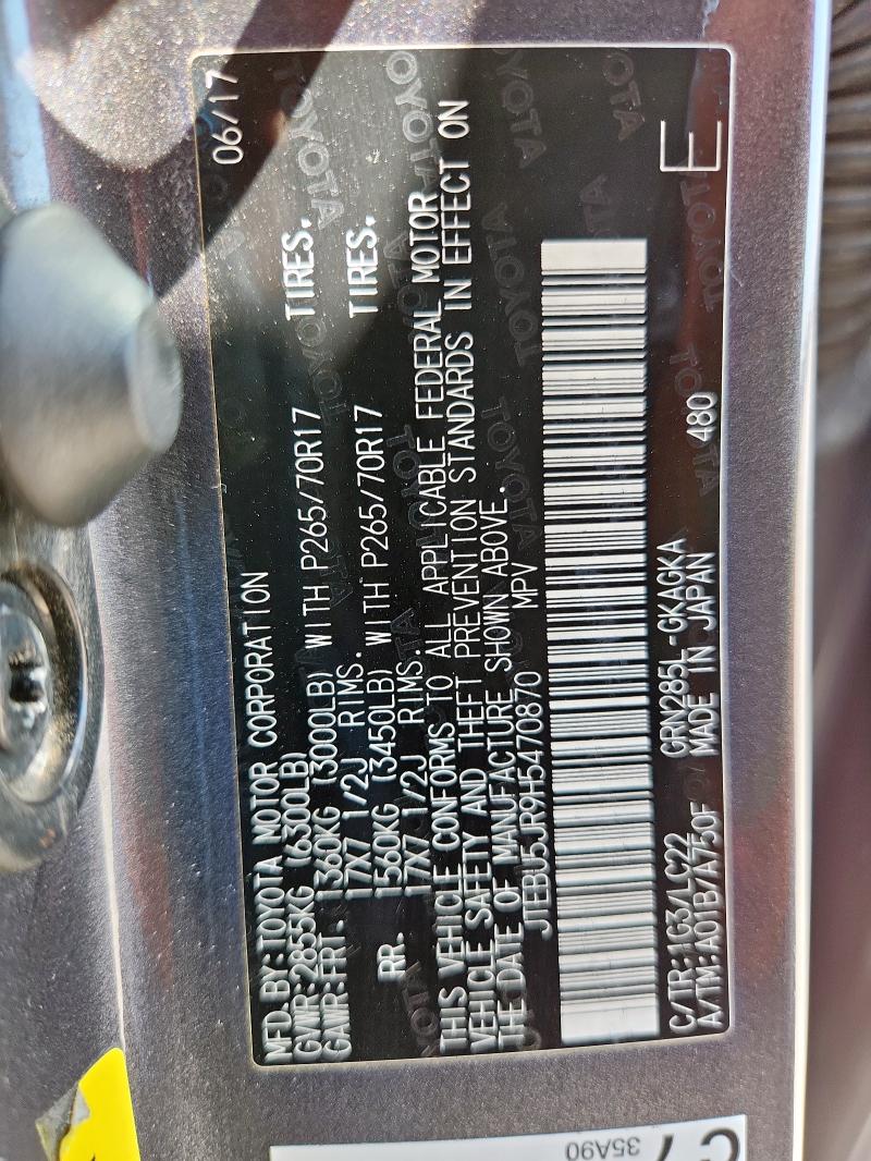 2017 TOYOTA 4RUNNER SR JTEBU5JR9H5470870