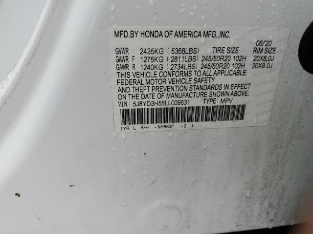 2020 ACURA MDX TECHNO 5J8YD3H55LL009631