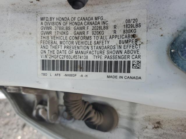 2020 HONDA CIVIC LX 2HGFC2F60LH574138