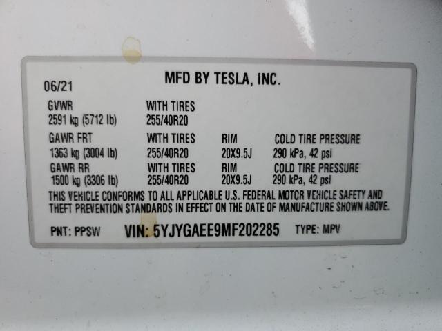 2021 TESLA MODEL Y 5YJYGAEE9MF202285