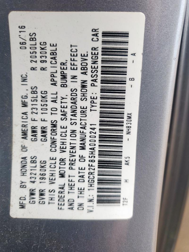 2017 HONDA ACCORD EXL 1HGCR2F85HA000241
